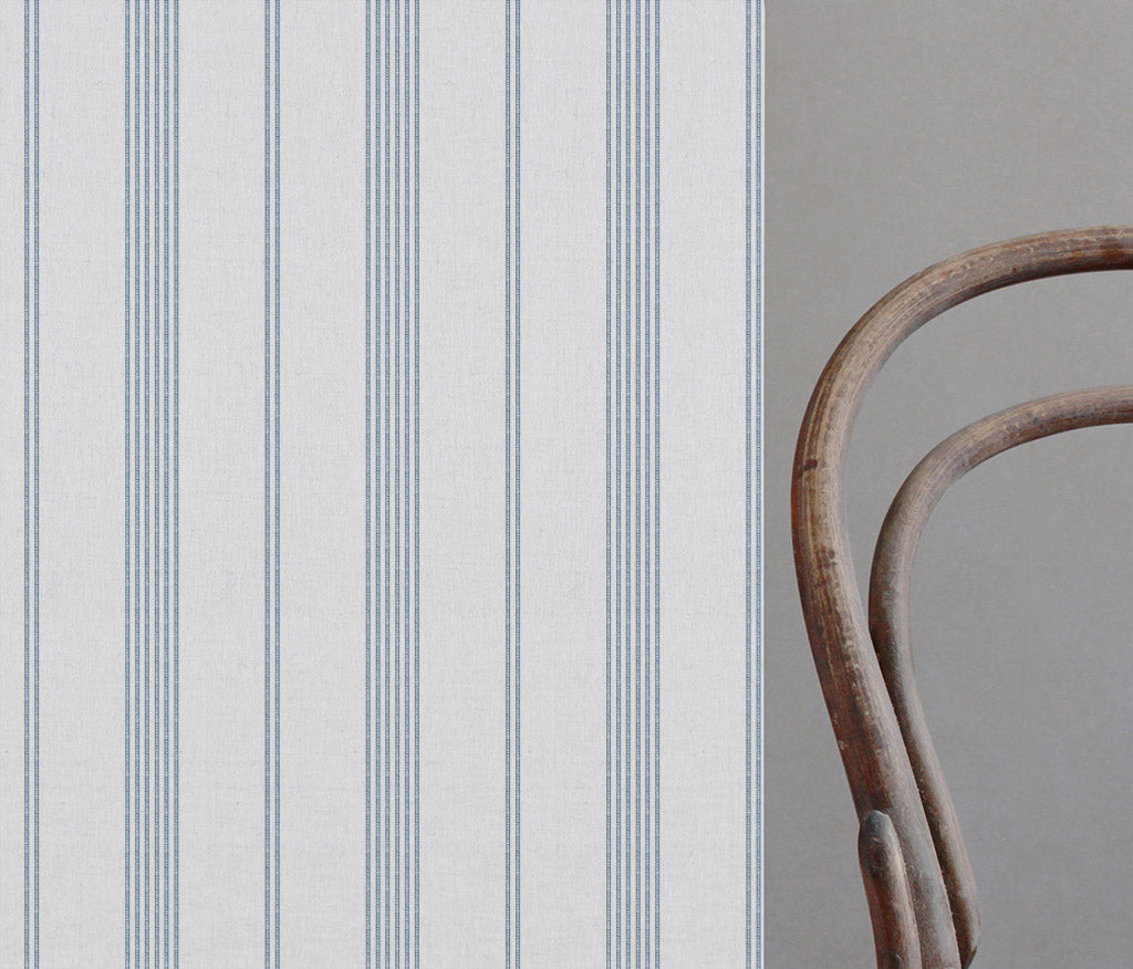Brea Ink-WHT - White fabric with Striped Dark Blue print
