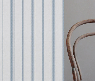 Brea Ink-WHT - White fabric with Striped Dark Blue print