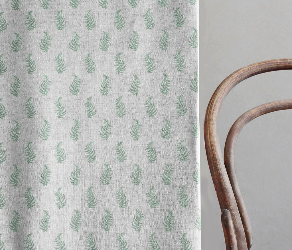 Lena Jade Mist - Curtain fabric with Green botanical print