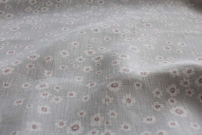Janika Peony- Linen Curtain Fabric - Grey & Pale Pink Flower Pattern