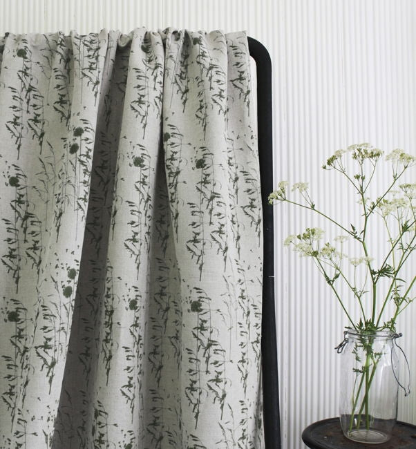 Breeze Khaki - Curtain fabric with Green botanical pattern