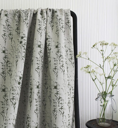 Breeze Khaki - Curtain fabric with Green botanical pattern