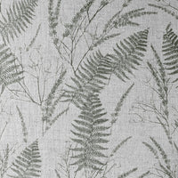 Fernia Khaki - Linen Fabric for curtains with Green pattern. Close Up Photo