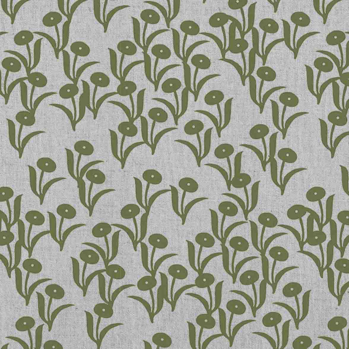 Nalini Khaki - Natural fabric with botanical green print