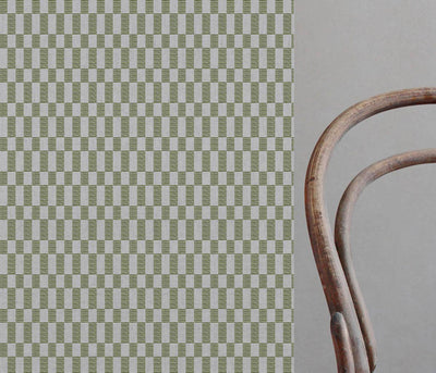 Sunni Khaki - Natural curtain fabric with Green Checkered print