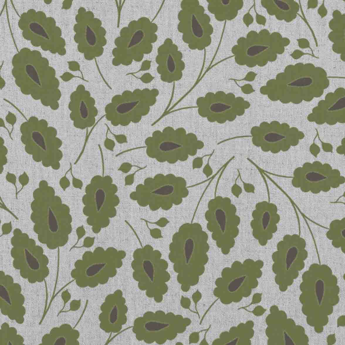 Goldie Khaki  - Natural curtain fabric with Green botanical print