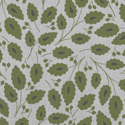 Goldie Khaki  - Natural curtain fabric with Green botanical print