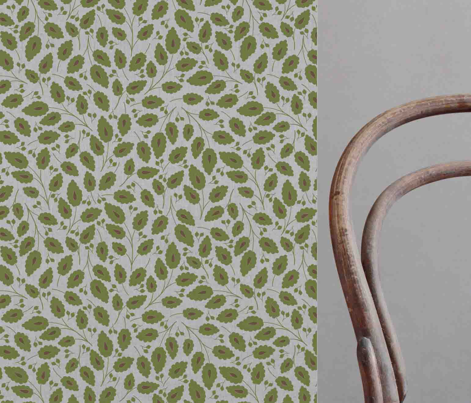 Goldie Khaki  - Natural curtain fabric with Green botanical print