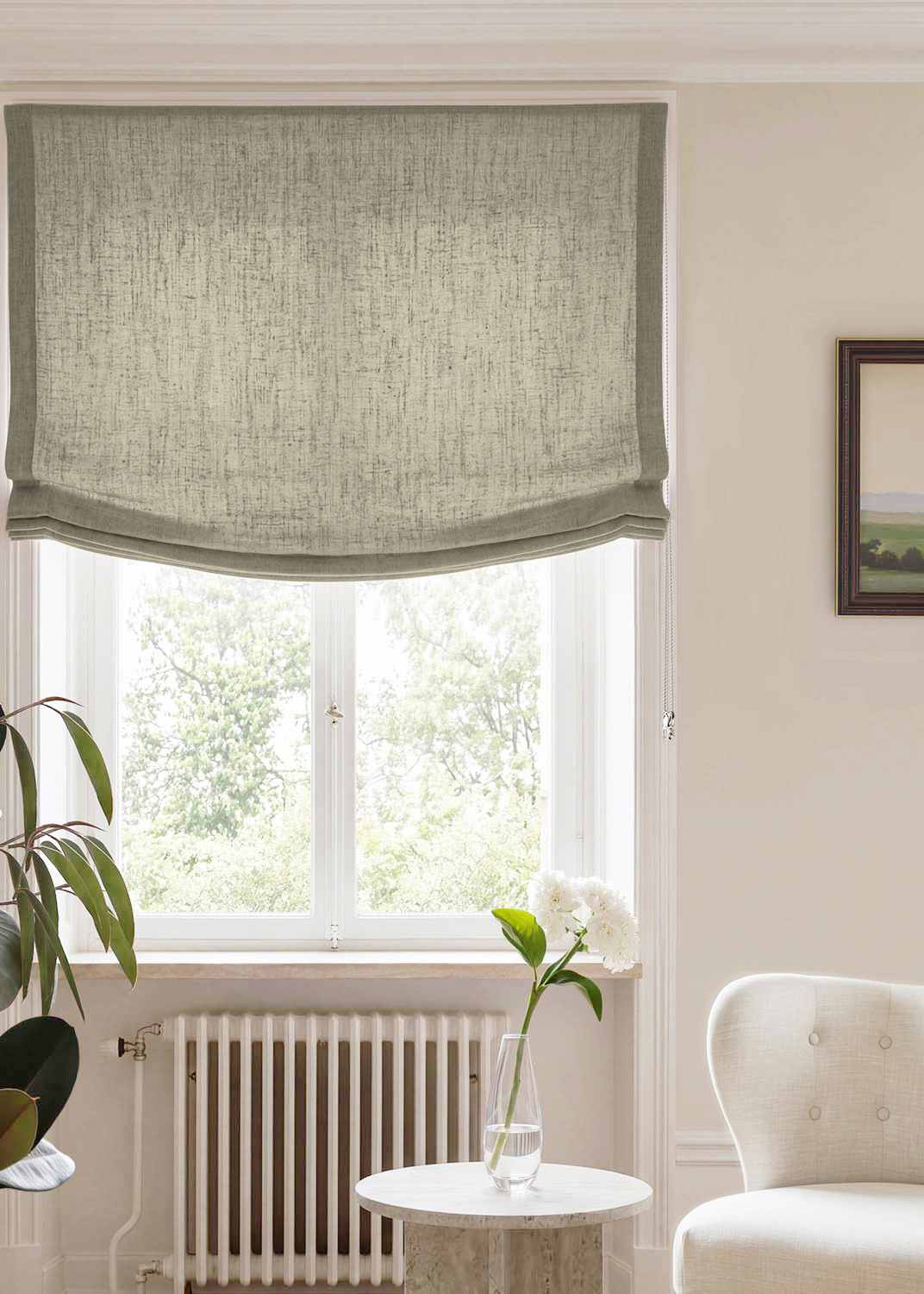 Khaki Green Relaxed linen blind - pre-washed. Bianco Khaki by Ada & Ina.