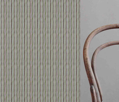 Evelina Khaki - Natural curtain fabric with Green and Brown Striped print