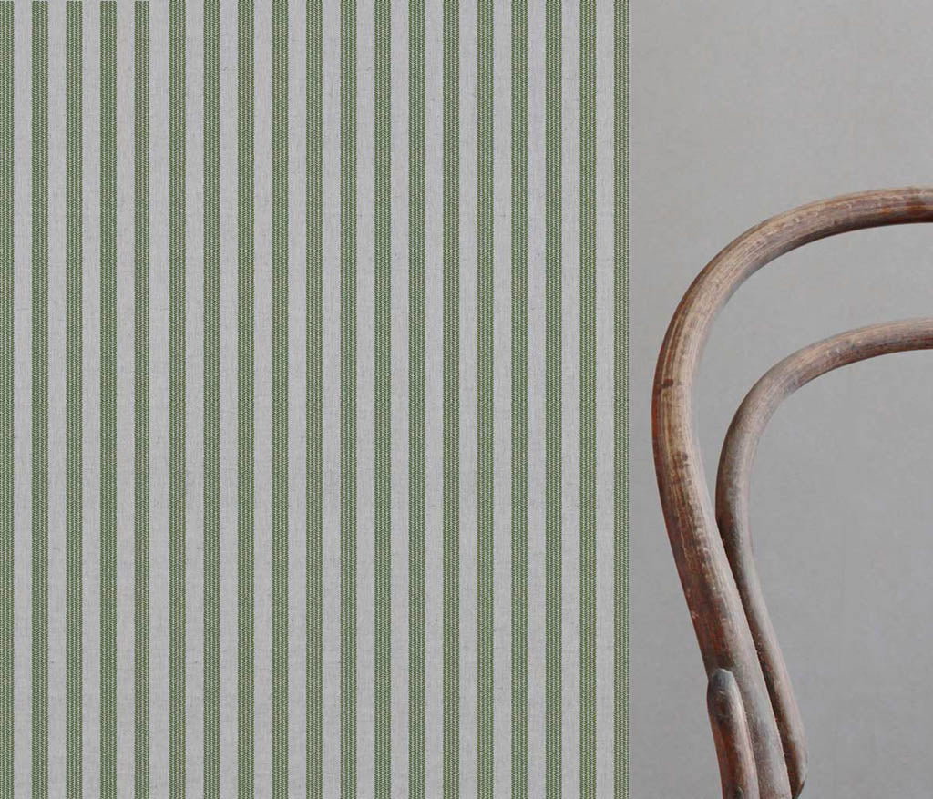 Evianne Khaki - Natural curtain fabric with Green Striped print