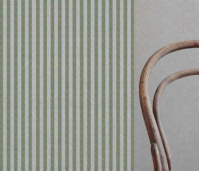 Evianne Khaki - Natural curtain fabric with Green Striped print