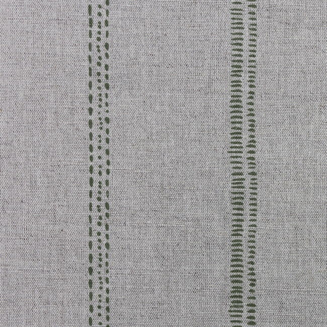 Rae Khaki - Curtain fabric with green hand drawn stripes