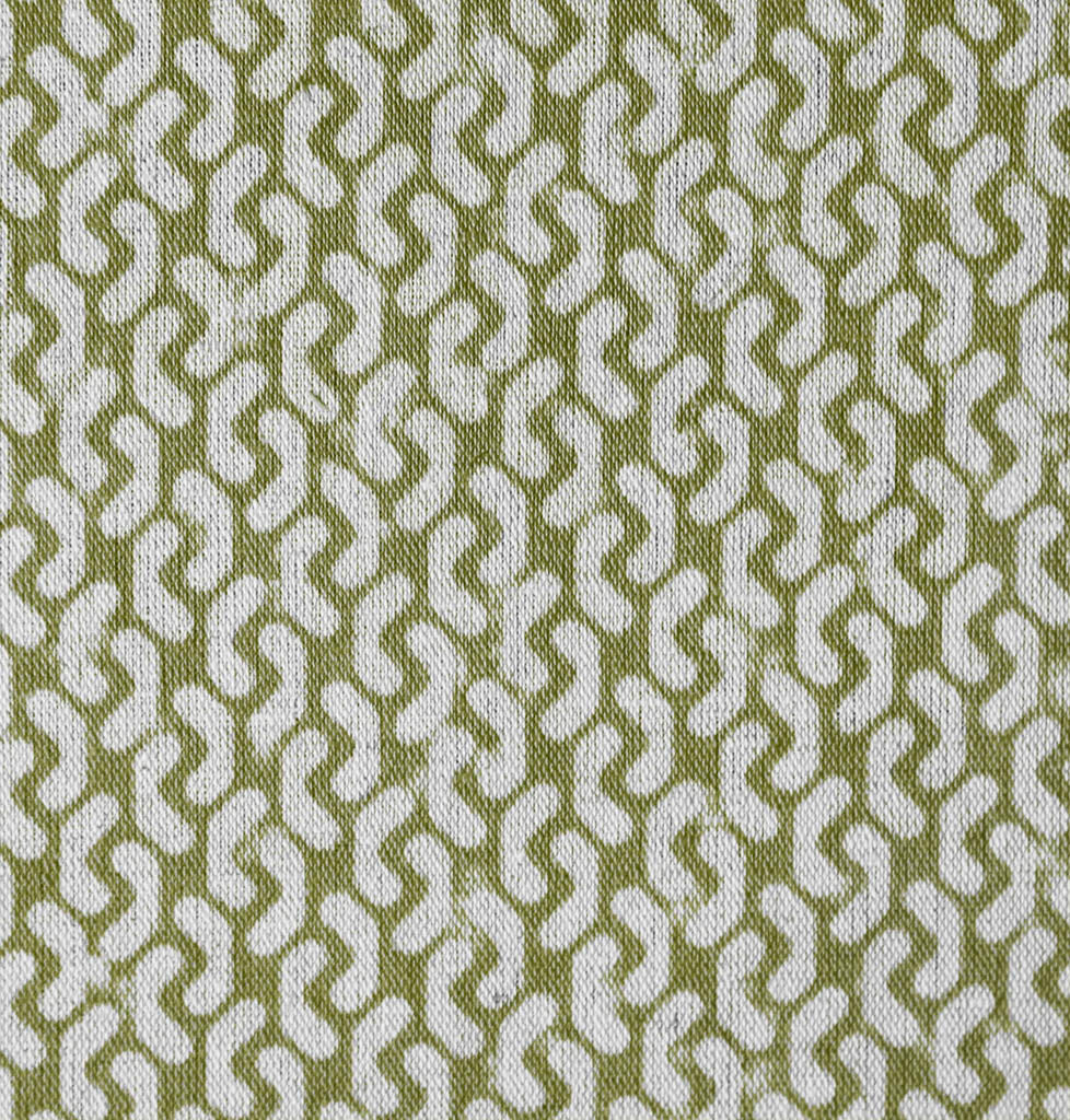 Arina Khaki - Natural curtain fabric, Green abstract print