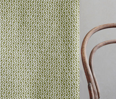 Arina Khaki - Natural curtain fabric, Green abstract print
