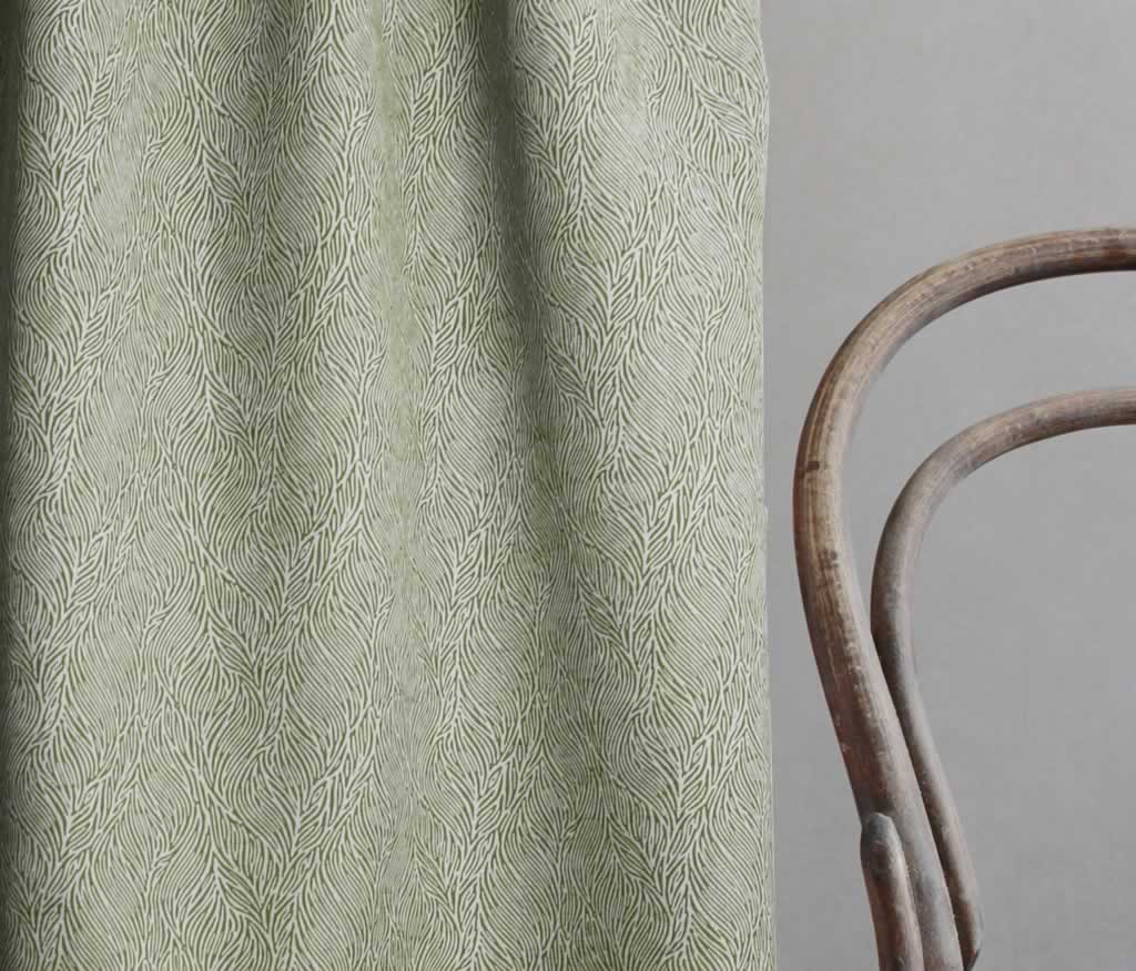 Erica Khaki - Curtain fabric with Green abstract print