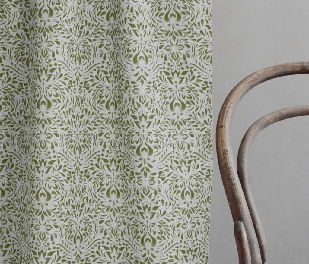 Jasmi Khaki - Curtain fabric with Green abstract print