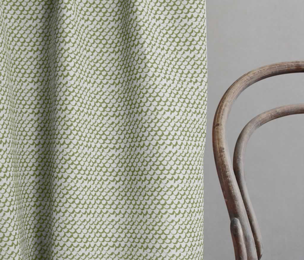 Jenna Khaki - Curtain fabric with Green abstract print
