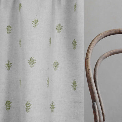 Lisana-NAT Khaki - Curtain fabric with Green abstract print