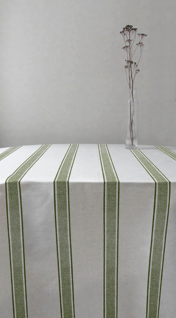 Bella Khaki - Curtain fabric with Green stripes