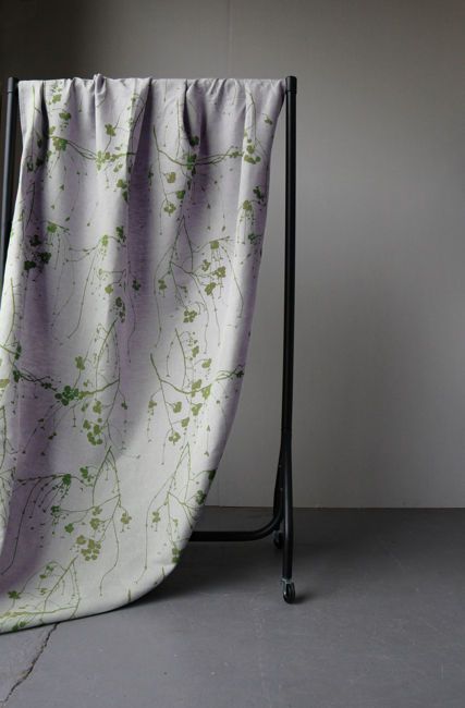 Berry Leaf - Curtain fabric with Green Botanical print