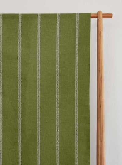 Rana Leaf- Green curtain fabric with hand drawn stripes