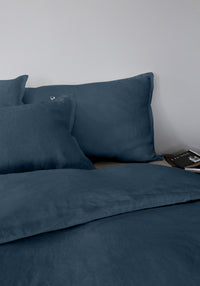 Blue Linen Duvet Cover and Pillow Cases , Linen Bedding Legion Blue Close Up
