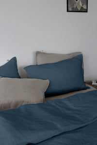 Blue Linen Duvet Cover and Pillow Cases , Linen Bedding Legion Blue Close Up