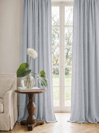 Light Blue Linen Curtains - Cotton lined. Made of pre-washed 100% linen Bianco Pale Blue by Ada & Ina.