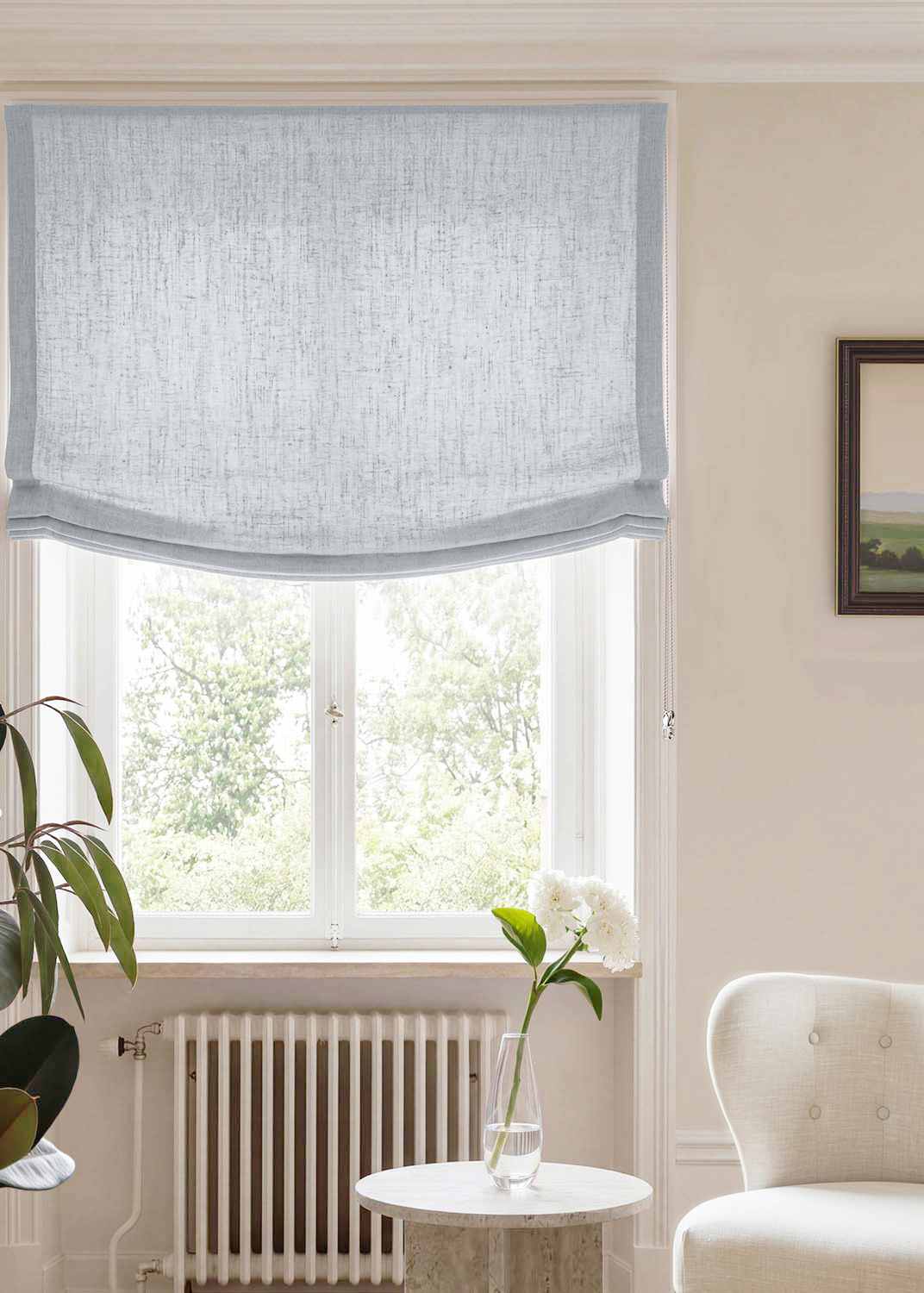 Light Blue Relaxed linen blind - pre-washed. Bianco Pale Blue by Ada & Ina.