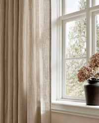 Light brown Linen Curtains close-up. Mariana Bisque by Ada & Ina