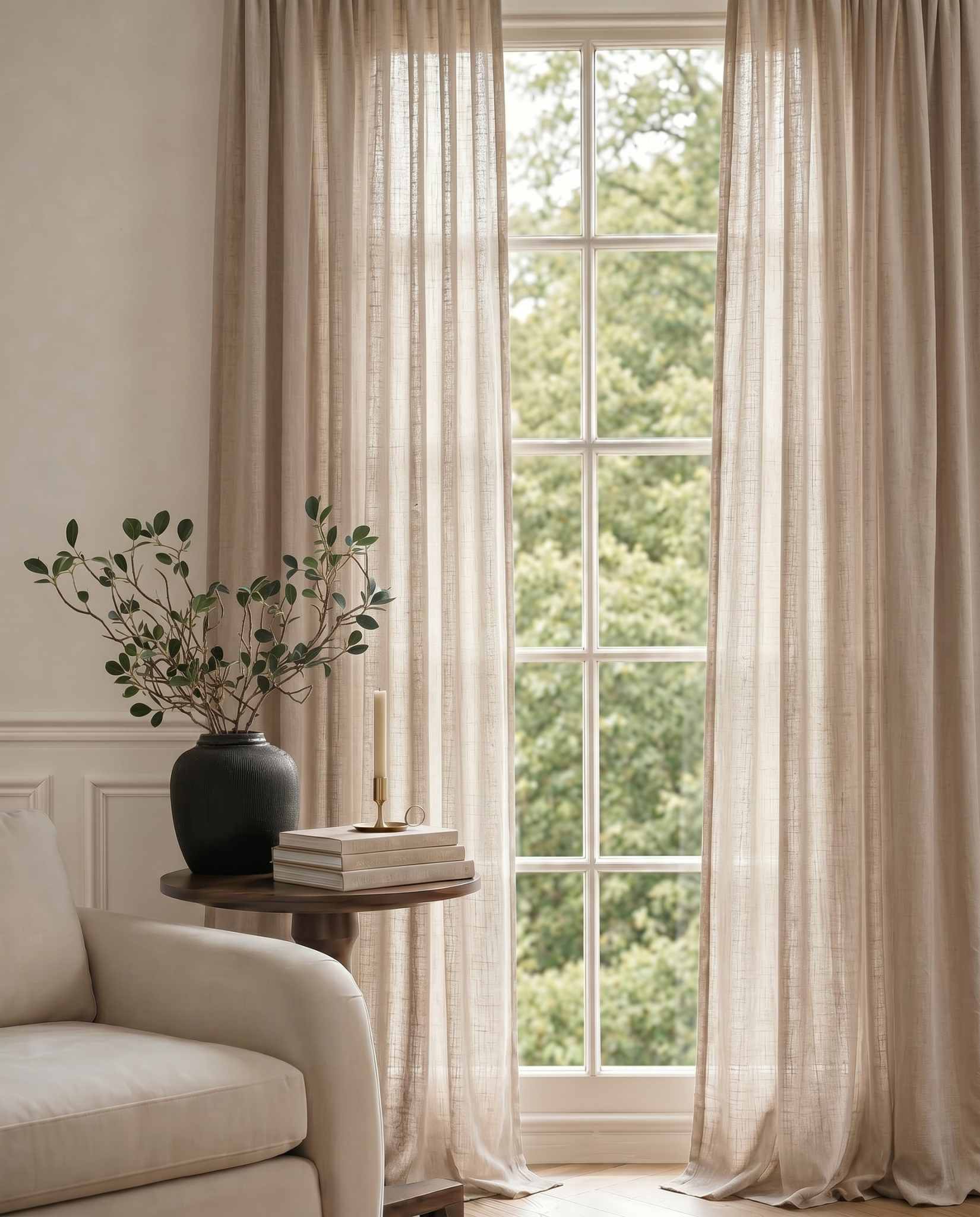 Light brown Linen Unlined Curtains. Mariana Chiffon Breeze by Ada & Ina