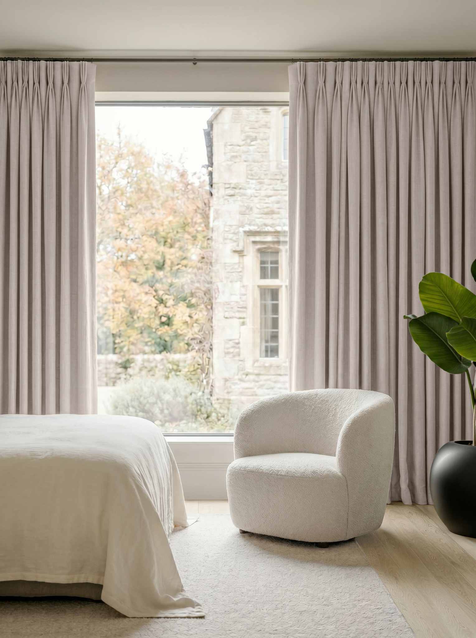 Light Grey Bedroom Linen curtains Blackout lined - made of 100% pre-washed linen fabric Bianco Clay by Ada & Ina.