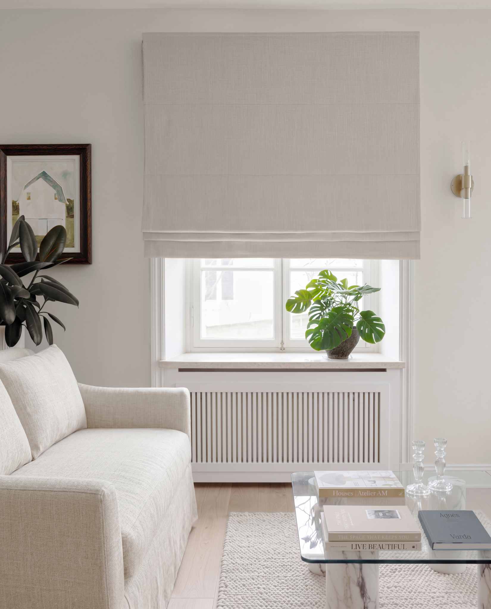 Light Grey Linen Roman blind blackout lined - pre-washed 100% linen. Bianco Clay by Ada & Ina.