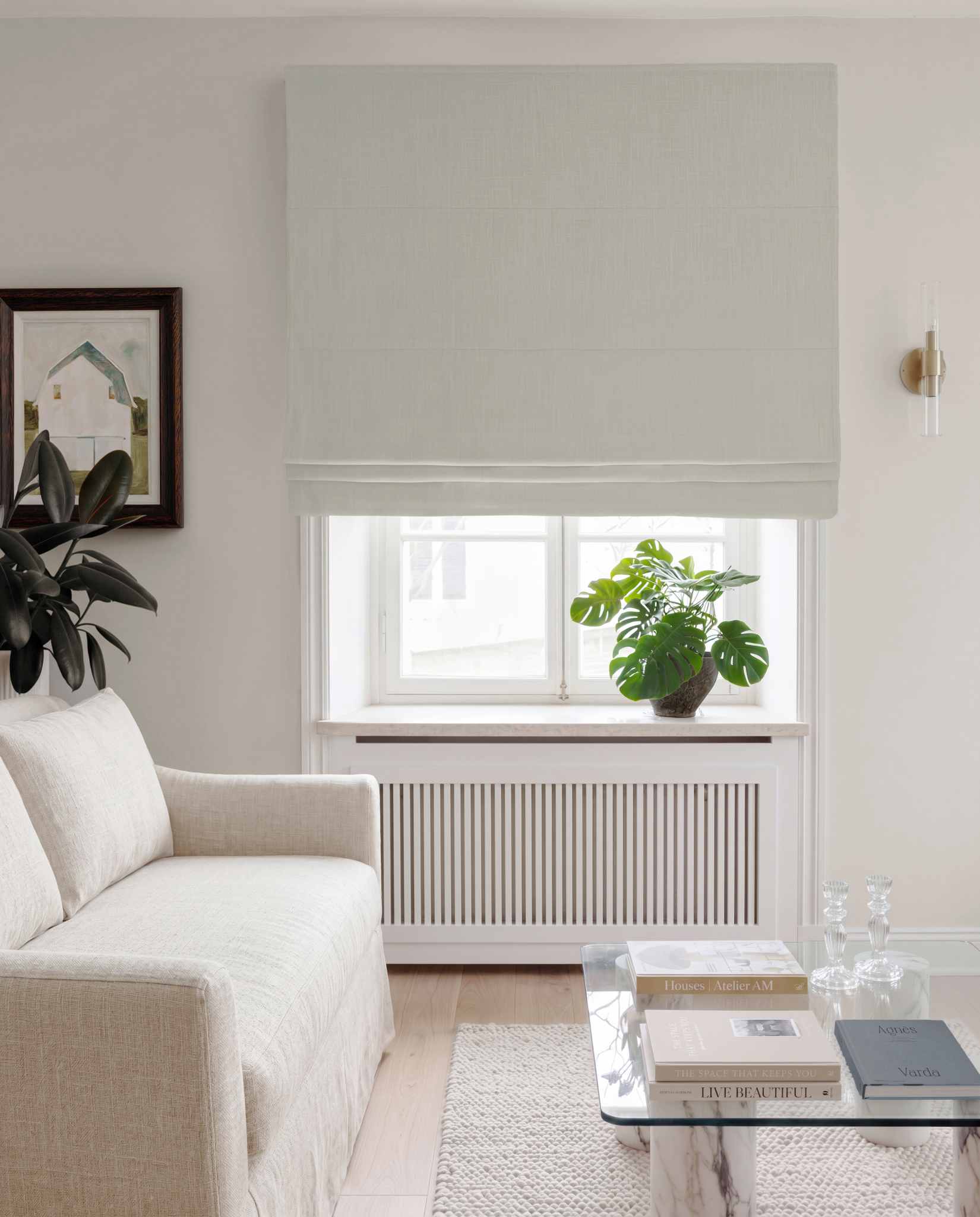 Light Grey Linen Roman blind blackout lined - pre-washed 100% linen. Bianco Dove by Ada & Ina.