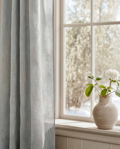 Light Grey Bespoke Curtain - close-up. Linara Dove by Ada & Ina