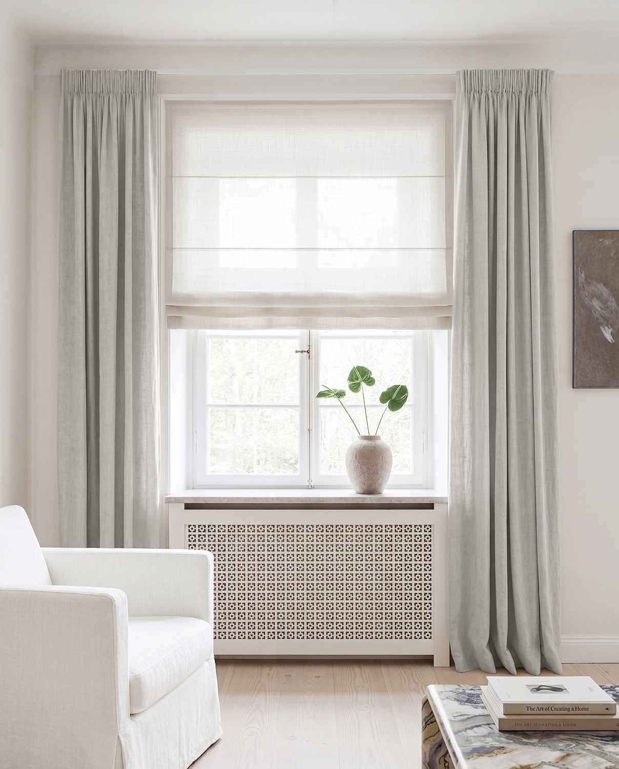 Light Grey Linen curtains blackout lined - pre-washed linen. Bianco Dove by Ada & Ina.
