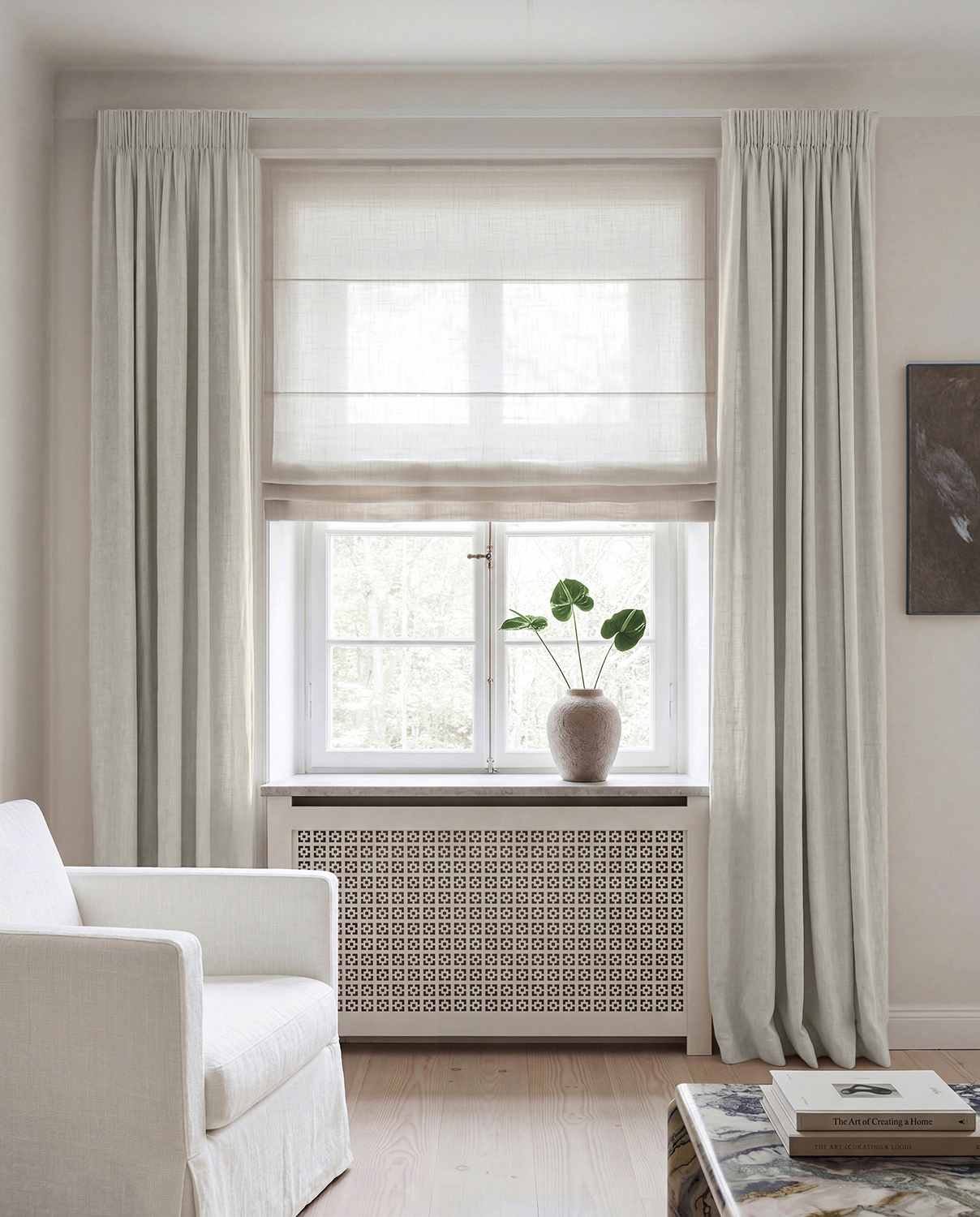 Light Grey Linen curtains blackout lined - pre-washed linen. Bianco Pearl by Ada & Ina.