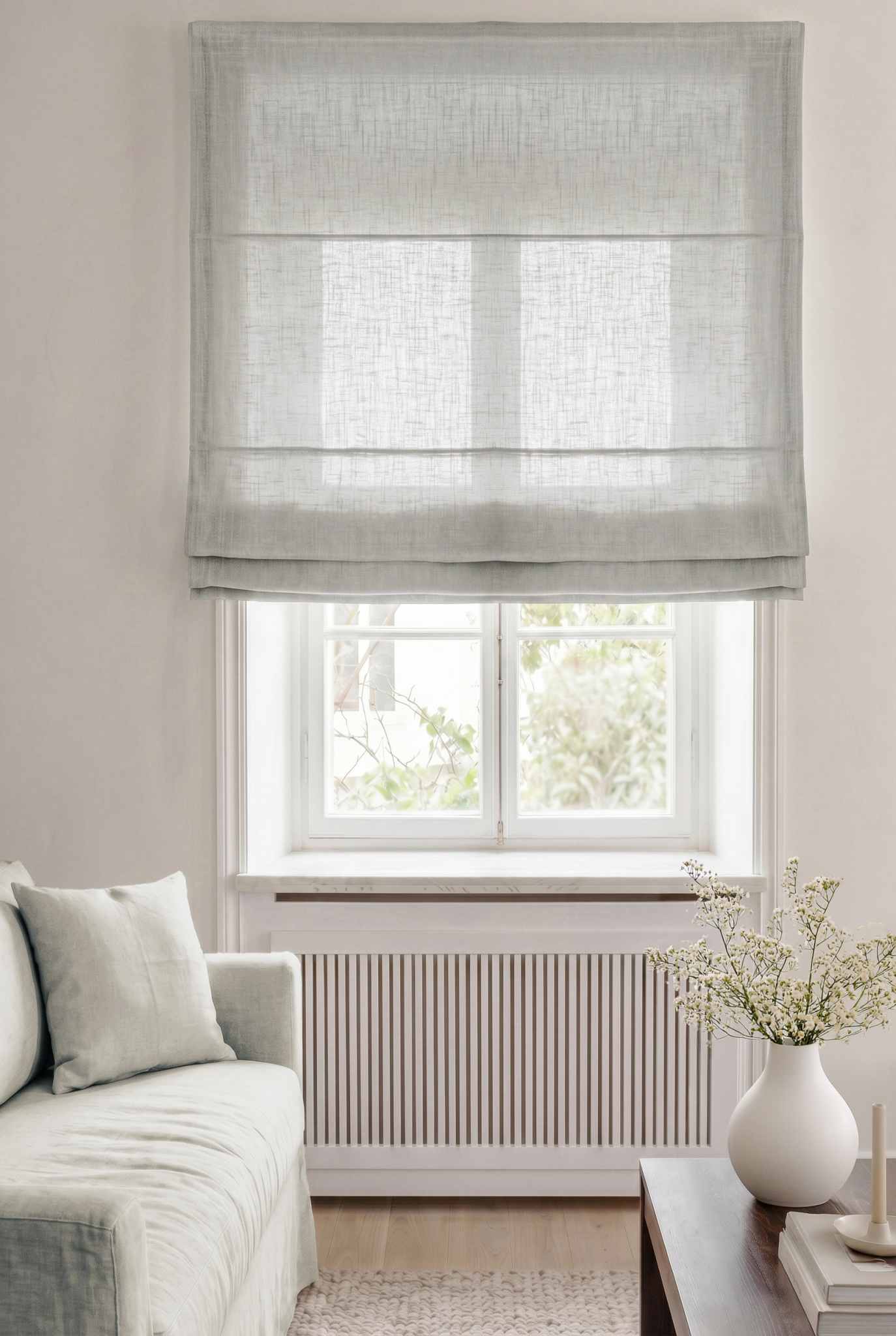Light Grey Linen Roman blind. Linara Dove by Ada & Ina