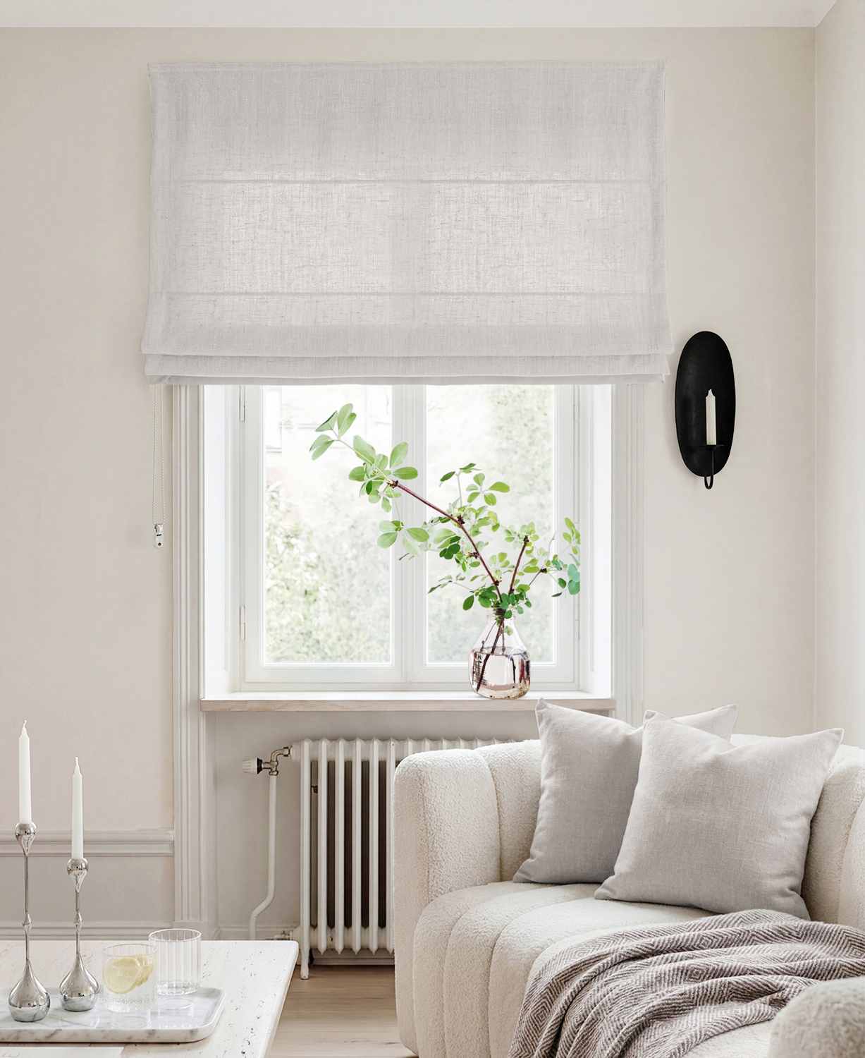 Light Grey Linen Roman blind - Cotton lined. Made of pre-washed 100% linen Bianco Dove by Ada & Ina.