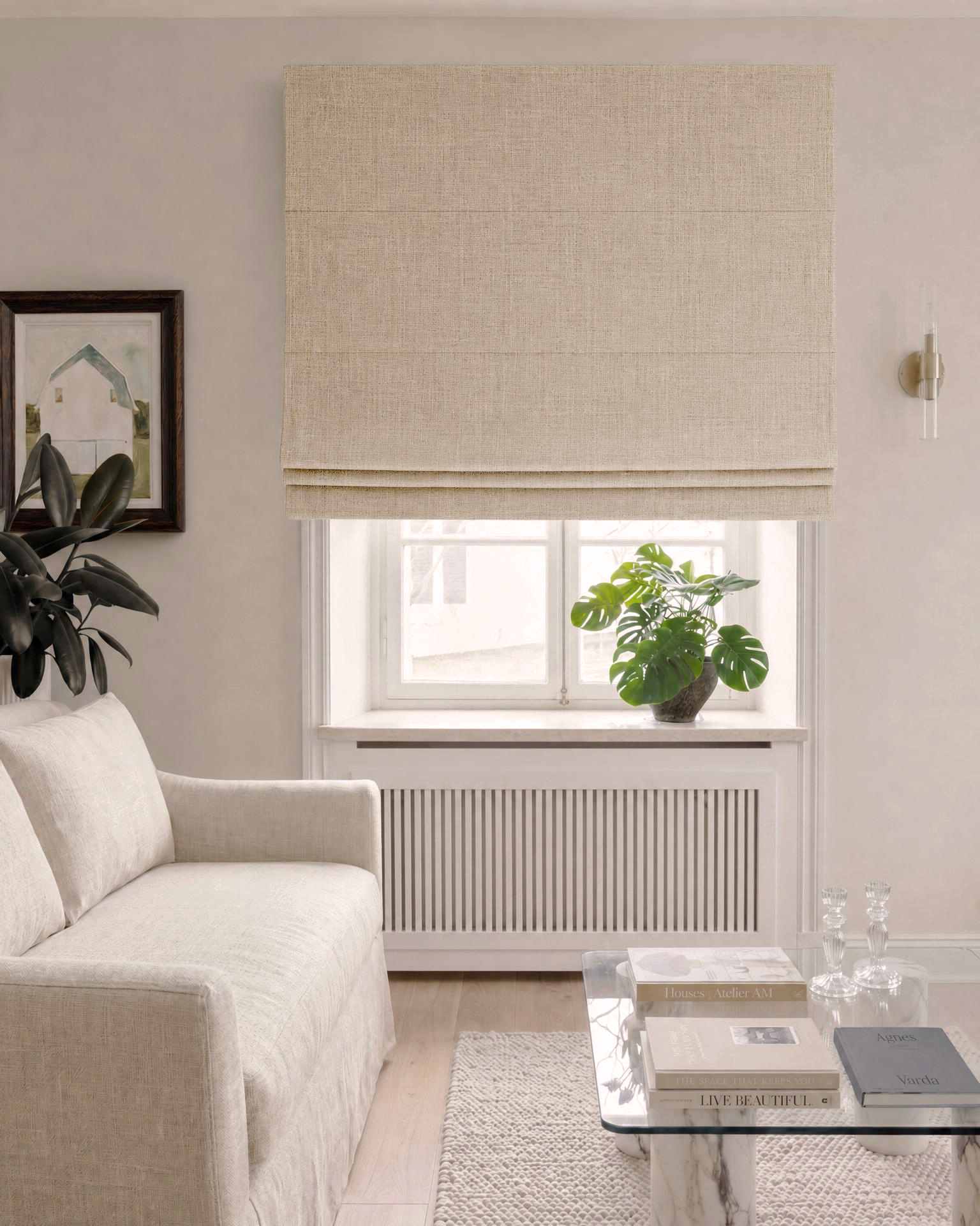 Light Natural Linen Roman blind blackout lined - pre-washed 100% linen. Bianco Oatmeal by Ada & Ina.