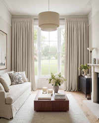 Light Natural Made to measure linen curtains for Living room and Bedroom. Blackout lined. Greta Light Natural.