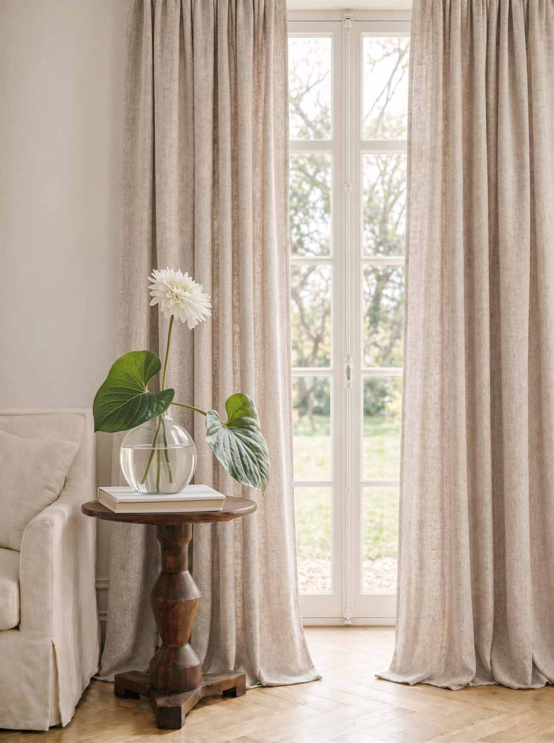 Light Natural Linen Curtains - Cotton lined. Made of pre-washed 100% linen Bianco Oatmeal by Ada & Ina.