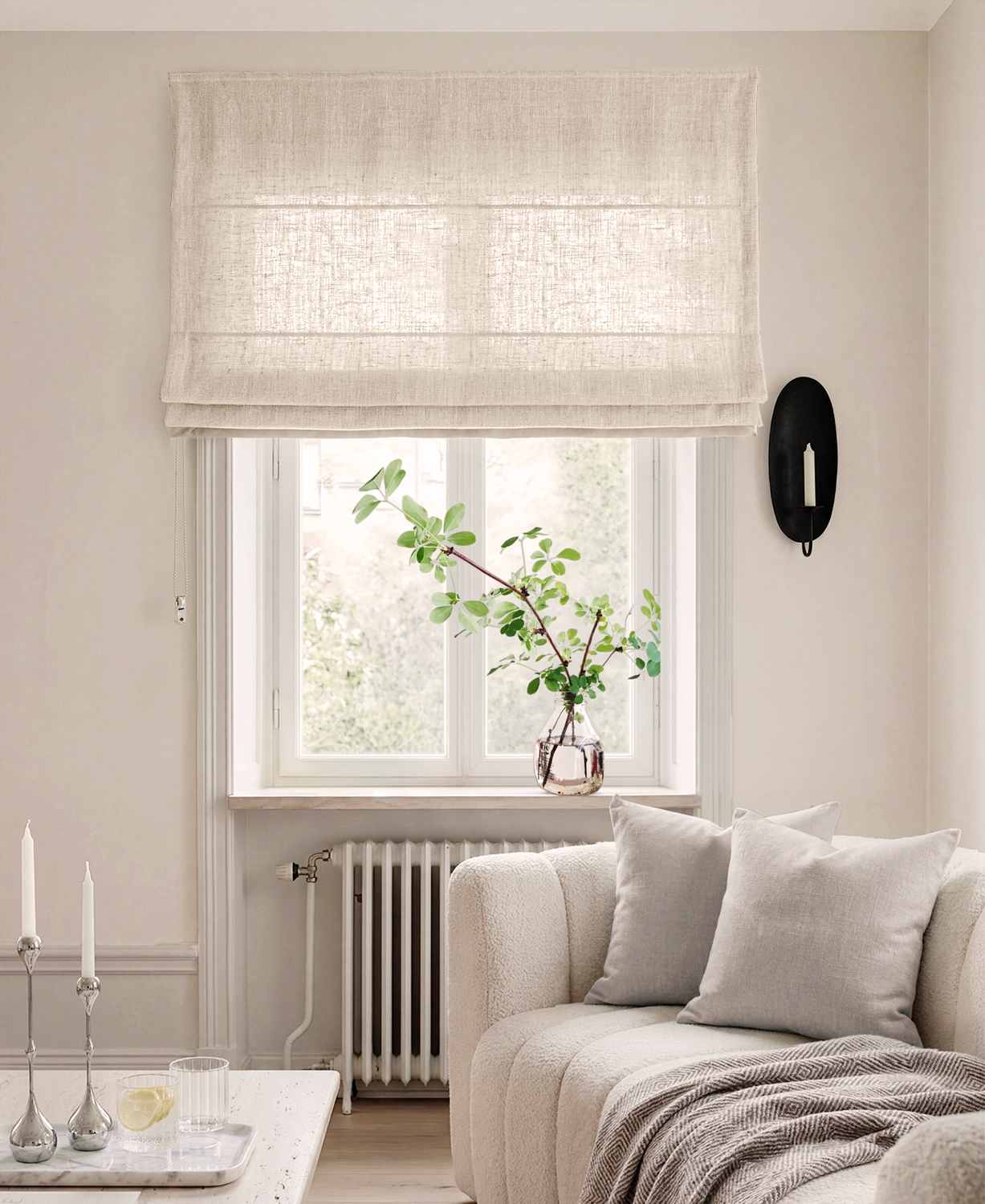 Light Natural Linen Roman blind - Cotton lined. Made of pre-washed 100% linen Bianco Oatmeal by Ada & Ina.