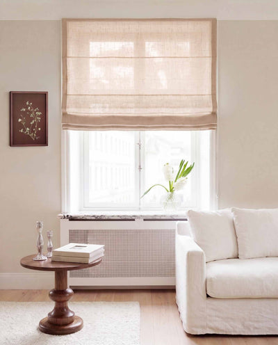 Light Pink Linen Roman blind. Made of 280 cm wide soft 100% Linen fabric Vilgot Powder Pink by Ada & Ina