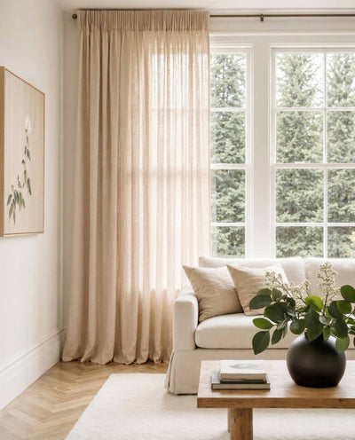 Light Pink Pleated linen curtains. 100% Linen, stonewashed.