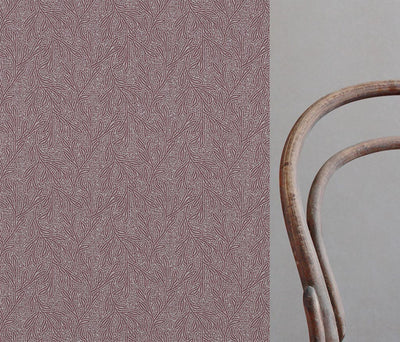 Red Patterned Linen Curtain Fabric - Alma Wine - Natural base fabric.
