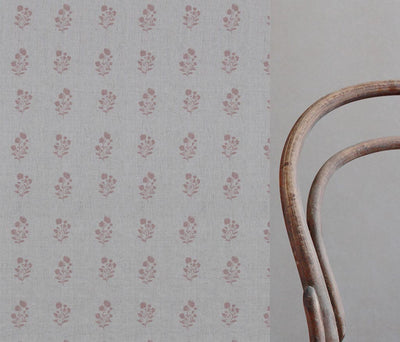 Pink Floral Linen Curtain Fabric - Cherie Dusty Pink - Natural base fabric.