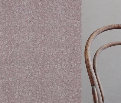 Pink Floral Linen Curtain Fabric - Cheye Dusty Pink - Natural base fabric.