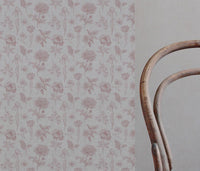 Pink Floral Linen Curtain Fabric - Cirian Dusty Pink - Natural base fabric.